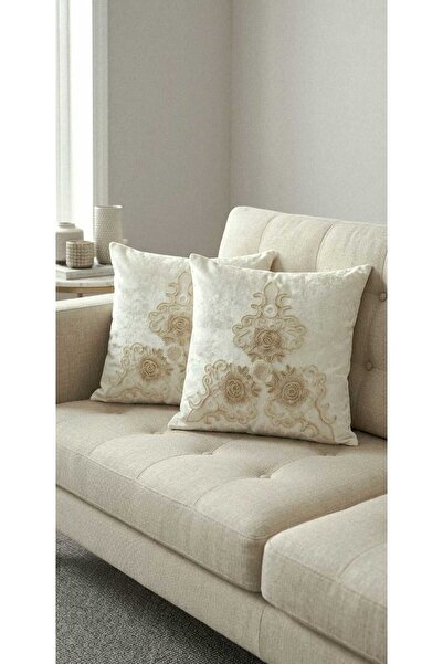 DAHABELLA LUXE HOME Lüks Fransız Güpürlü Kadife Kırlent Kılıfı 2'li Set - Dek...