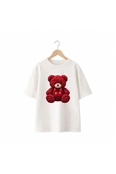 playwear Κόκκινη κορδέλα με στάμπα αρκουδάκι στο στήθος, 100% βαμβάκι, oversi...