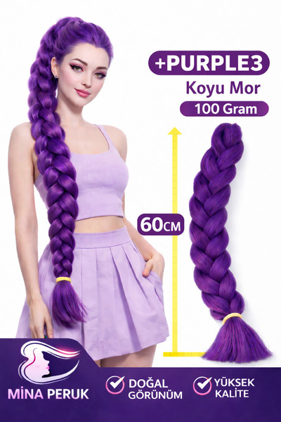 Mina Peruk Koyu Mor Örgülük Saç 120 cm Kanekalon Saç Afro Örgü Rasta Saç Sent...