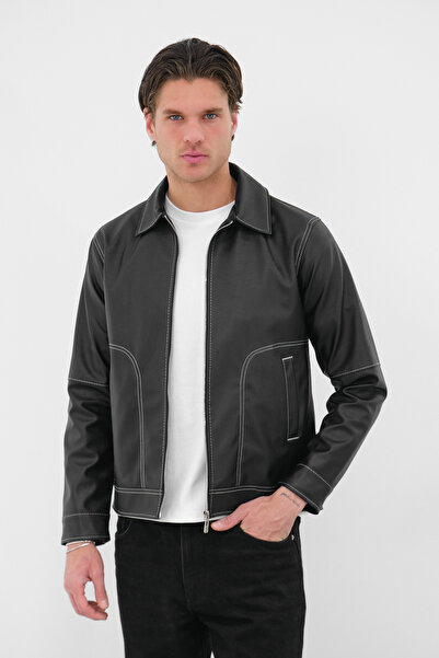 Montivo Ανδρικό μαύρο δερμάτινο μπουφάν υψηλής ποιότητας με μοντέρνα κομψή λε...