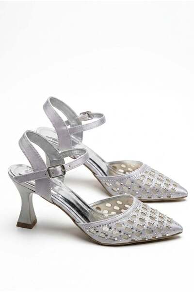 GİAMGİA STORE Γυναικεία βραδινά παπούτσια με τακούνι σε γκρι χρώμα με πέτρινο...