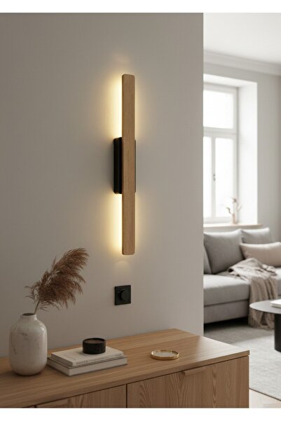 Emriba Şarjlı LED Ahşap Duvar Apliği | Kablosuz Modern Minimalist Aplik (Günı...