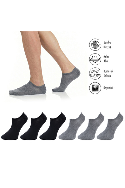 Pure Bamboo Women's Sneaker Black-Grey Socks Seamless Invisible Wrist Sports Socks Premium 6-Pack L5952AZNB Softaura