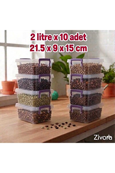 ZİVORA Set of 10 2 Liter (2X10) Horizontal Food Storage Containers with Plast...