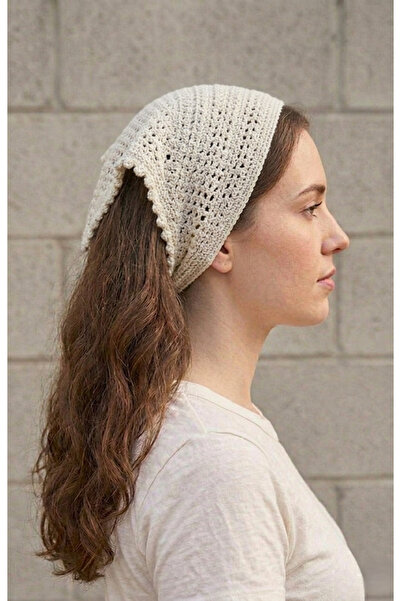 MY VİNTAGE Κρεμ Χρωματιστή Διχτυωτή Μπαντάνα, Χειροποίητη Πλεκτή Μπαντάνα