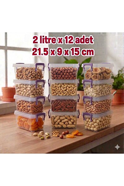ZİVORA Set of 12 2 Liter (2X12) Horizontal Food Storage Containers with Plast...