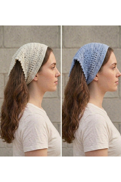 MY VİNTAGE Διχτυωτή μπαντάνα σε κρεμ-μπλε χρώμα, χειροποίητη πλεκτή μπαντάνα,...