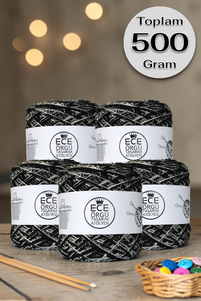 Ece Örgü Tasarım Atölyesi Πολύστρωμο μαύρο ιταλικό μερσεριζέ και ασημένιο μεί...