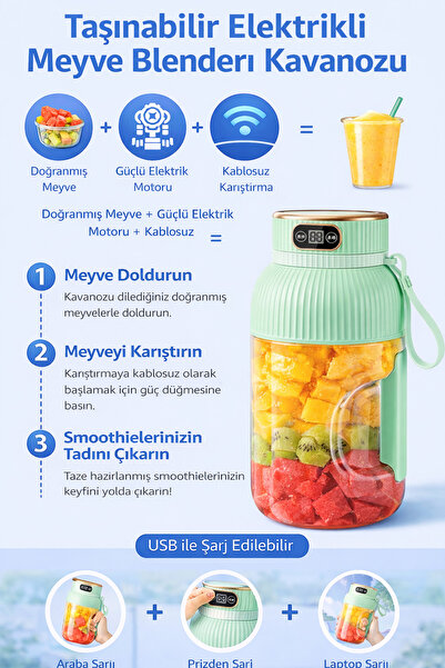 AKSOY HOMESTYLE Taşınabilir USB Şarjlı Smoothie Blender