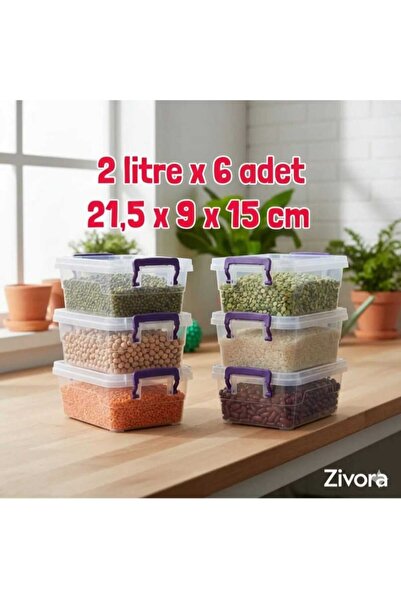 ZİVORA Set of 6 2 Liter (2X6) Horizontal Food Storage Containers with Plastic...