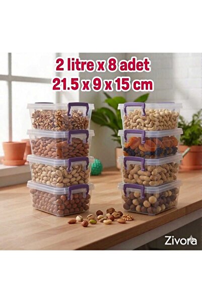 ZİVORA Set of 8 2 Liter (2X8) Horizontal Food Storage Containers with Plastic...