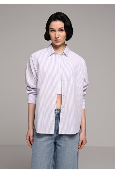 Colin's Γυναικείο πουκάμισο Boyfriend Fit με ριγέ λαιμόκοψη, μωβ, μακρυμάνικο