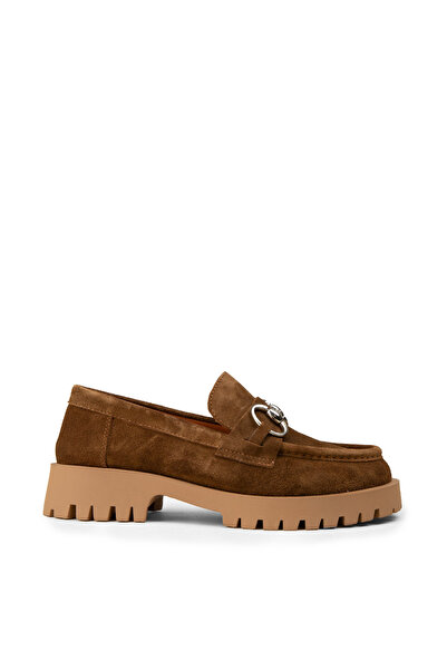 Deery Women's Genuine Suede Tan Color Buckle Loafer