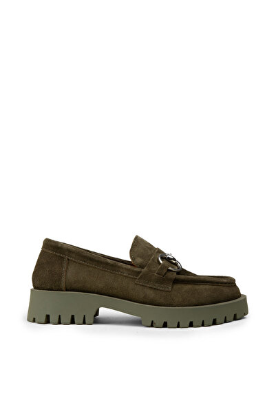 Deery Women's Genuine Suede Green Buckle Loafer