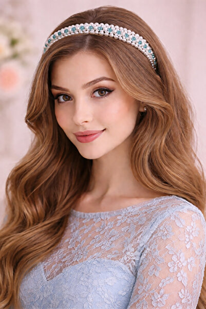 stil+o aksesuar.com Hüner Aksesuar Krşstal Blue White Pearl Maternity Crown E...