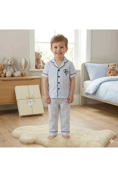 baby kids colors Nakışlı Kısa Kol Erkek Bebek ve çocuk Mvi Beyaz Çizgili Düğm...