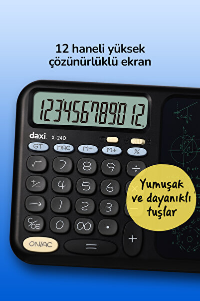 Daxi X-240 LCD Yazı Tabletli Hesap Makinesi, 12 Haneli, Kalemli, 24x15 cm