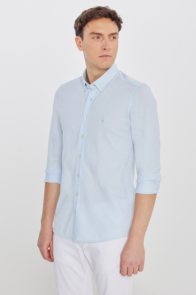 ALTINYILDIZ CLASSICS Ανδρικό πλεκτό πουκάμισο με κουμπιά, μπλε, 360° ελαστικό...