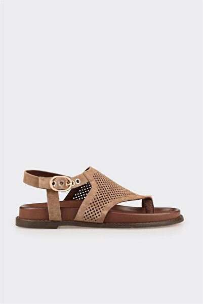 Elle Shoes Taba Deri Kadın Sandalet