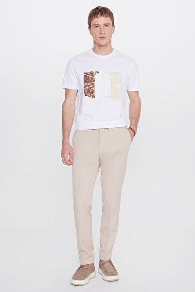 ALTINYILDIZ CLASSICS Ανδρικό μπεζ εφαρμοστό παντελόνι με λεπτή εφαρμογή, δεμέ...