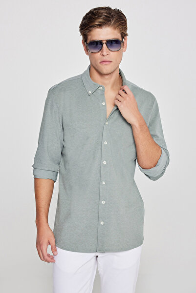 AC&Co / Altınyıldız Classics Ανδρικό πλεκτό πουκάμισο από βαμβακερό χακί, με ...