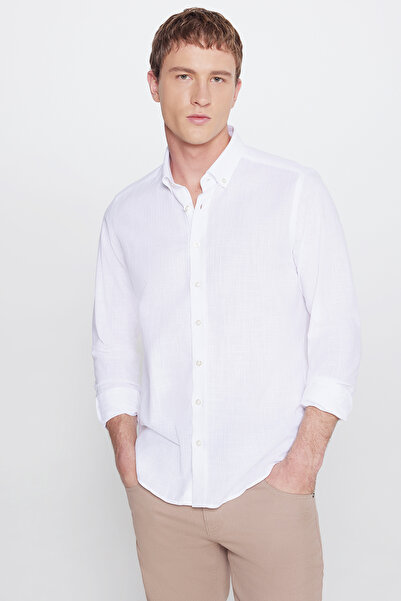 ALTINYILDIZ CLASSICS Ανδρικό πουκάμισο Dobby γιακά με στενό κόψιμο σε λευκό κ...