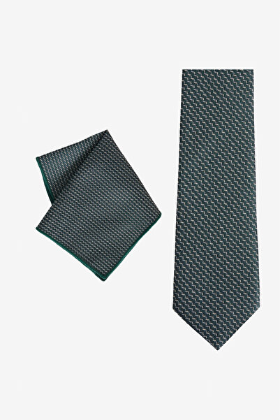 ALTINYILDIZ CLASSICS Ανδρικό σετ γραβάτας-μαντηλιού με πράσινο-μπεζ σχέδιο