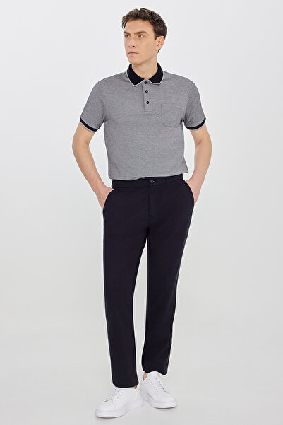 ALTINYILDIZ CLASSICS Ανδρικό μαύρο βαμβακερό παντελόνι στενής εφαρμογής με πλ...