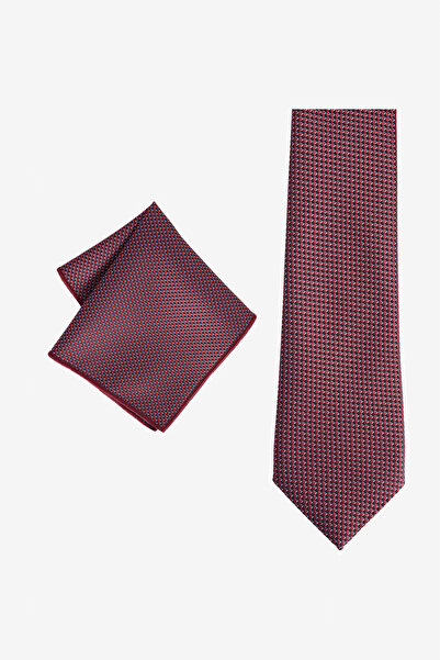 ALTINYILDIZ CLASSICS Ανδρικό σετ γραβάτας και μαντηλιού σε μπορντό-γκρι σχέδιο