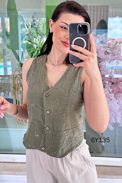 İnce Topuk Κεντημένο λινό γιλέκο 6y135