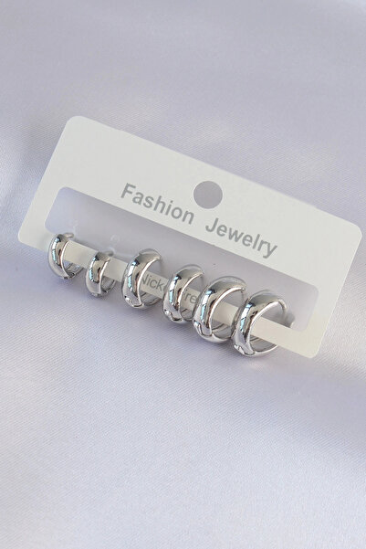 Generic Brand Brass Silver Color Oval Curved Earrings Set