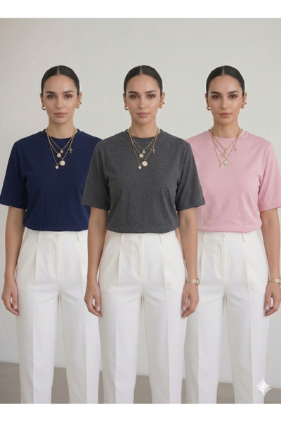 ekawholesale Women's Basic Oversize 3-Piece T-Shirt Sets - Soft Texture, Comf...