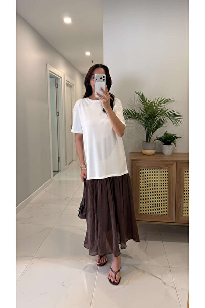 BİRCANÇİL Κολέκς Καφέ Φόρεμα με Γαρνιρισμένο Τελείωμα Φούστας