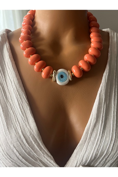 AKA DESIGN Nazar bıncuğu büyük boncuklu yazlık kolye 001
