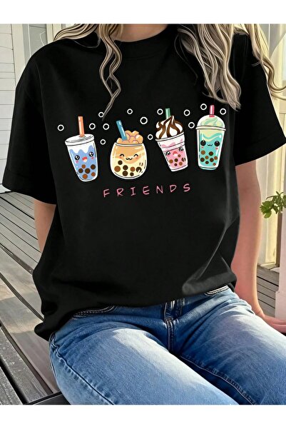 ZAVIXO - ŽENSKA majica sa širokim krojem i osnovnim printom Bubble Tea Friend...