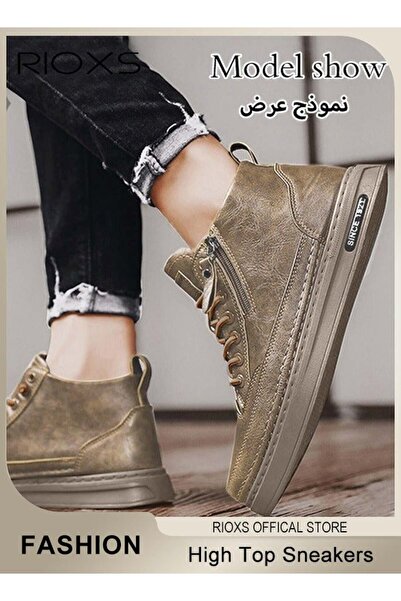RIOXS Men's Casual Leather Boots,Fashion High Top Sneaker,Lightweight Lace Up...