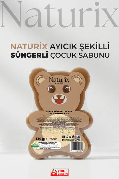 Naturix Ayıcık Şekilli Kahverengi Süngerli Çocuk Sabunu 130Gr