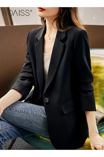 ROAISS Women's Casual Business Blazer Fashion Casual Solid Color Office Coat ...