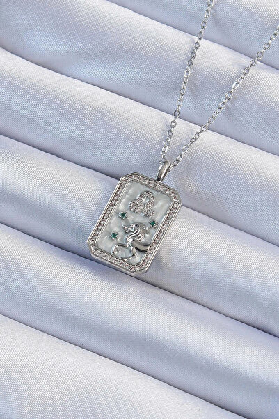 özssa 316L Steel Chain Silver Color Zircon Stone Lion Figure Tarot Necklace