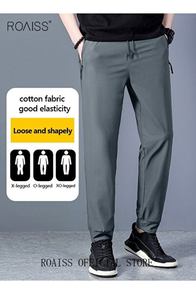 ROAISS Men's Ice Silk Pants Breathable Thin Quick-drying Casual Pants Loose S...