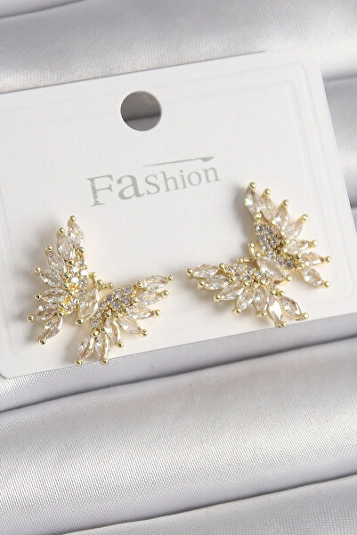 özssa Brass Gold Color Zircon Stone Butterfly Model Women's Earrings