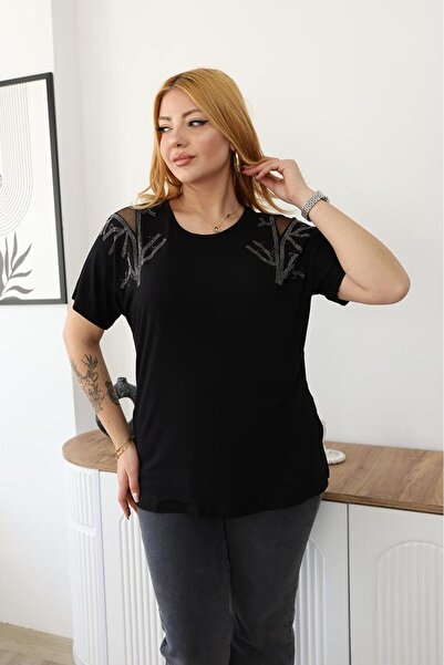 Siyezen Plus Size Blouse with Silver Stones on the Shoulders