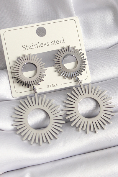 özssa 316L Steel Silver Color Dangle Sun Model Women's Earrings