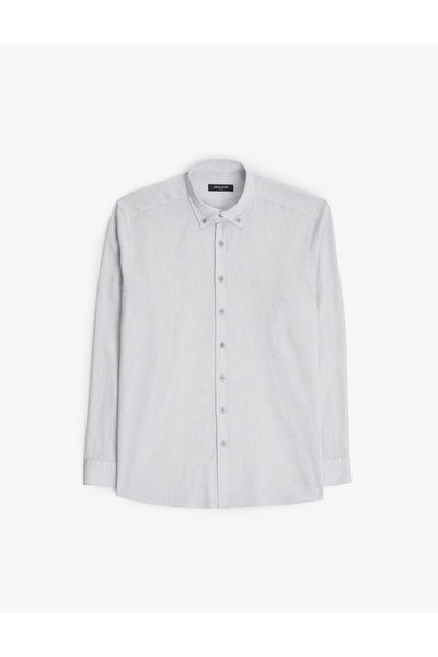 Pierre Cardin Açık Gri Keten Karışımlı Regular Fit Uzun Kollu Gömlek 50325356...