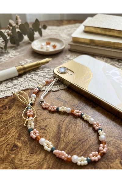 MyBalliStore Çiçekli boncuk telefon askısı , telefon ipi telefon aksesuarı