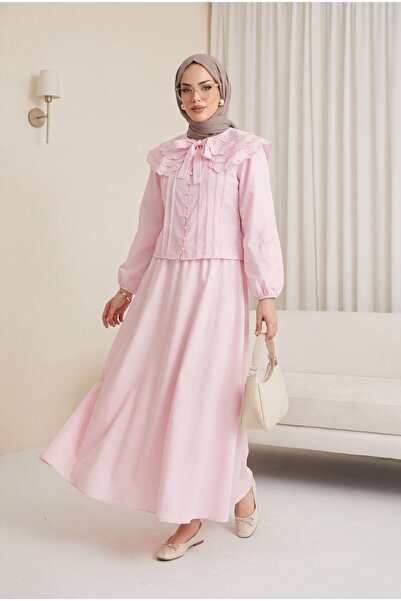 Modamorfo Σετ ποπλίνας με φαρδύ γιακά, δεμένα μανίκια, ελαστική φούστα και φό...