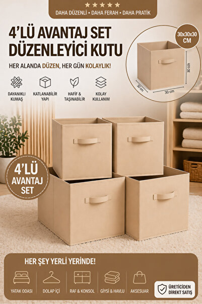 Katlanır Saklama Kutusu 4'Lü SET Organizer, Dolap İçi Çamaşır, Çocuk Odası Oyuncak Düzenleyici