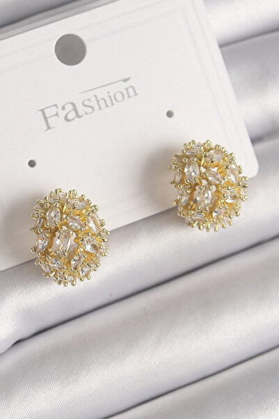 özssa Brass Gold Color Zircon Stone Women's Earrings