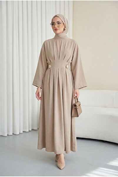 Modamorfo Φόρεμα Modal με πιέτες στη μέση, ζώνη και λεπτομέρεια με αγκράφα - ...