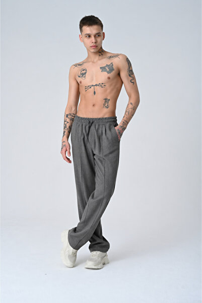 İMVAGO Ανδρικό παντελόνι εκρού φαρδύ πλισέ